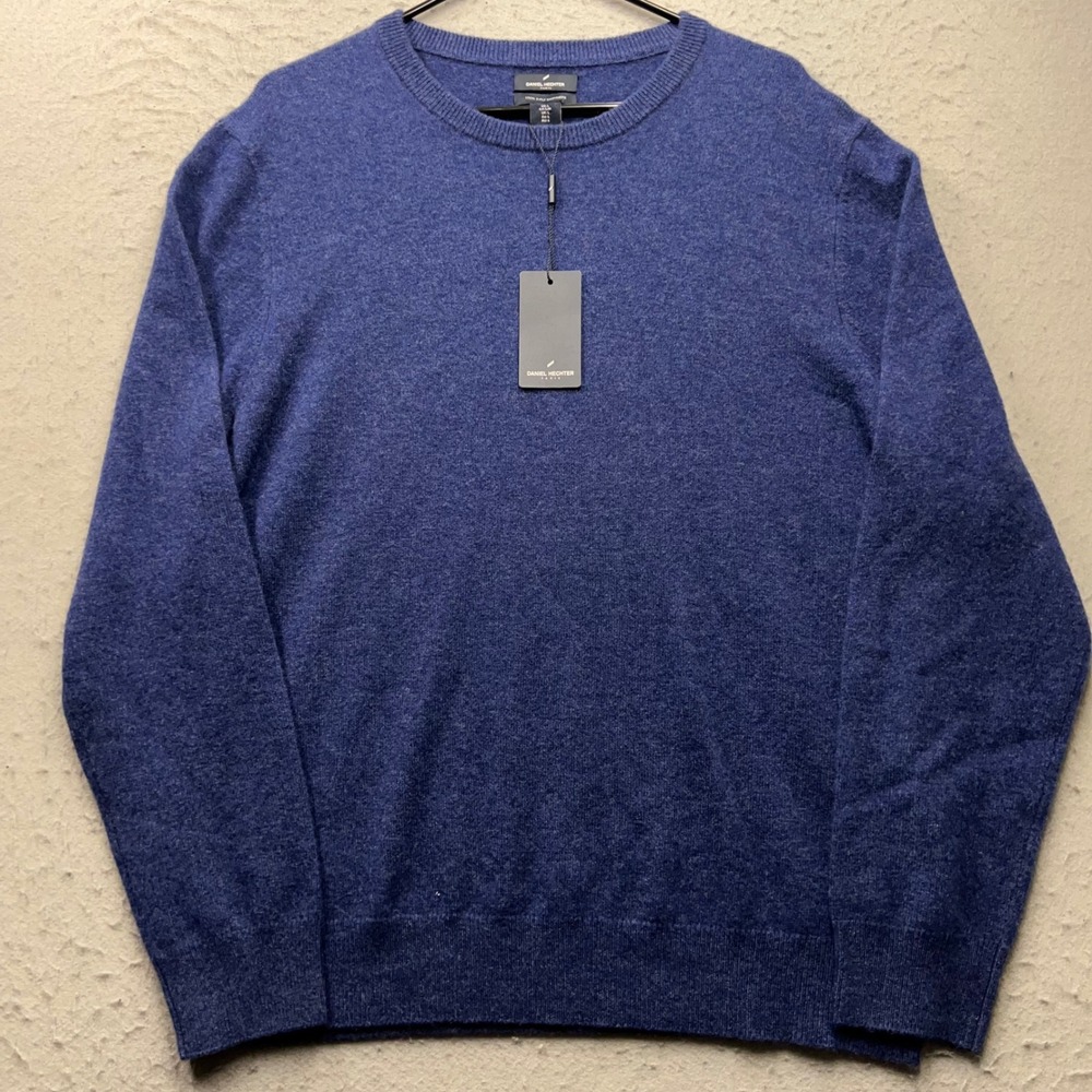 Daniel Hechter Mens L Blue 100% 2-Ply Cashmere Crewneck Sweater NWT 2077